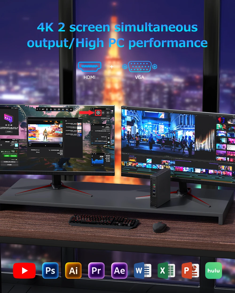 TexHoo Mini PC Intel Core I5 13500H/N5095 Windows 11 PC 16GB DDR4 512GB SSD Dual-Band WiFi 6 BT5.2 4K@60Hz Gaming Computer PC