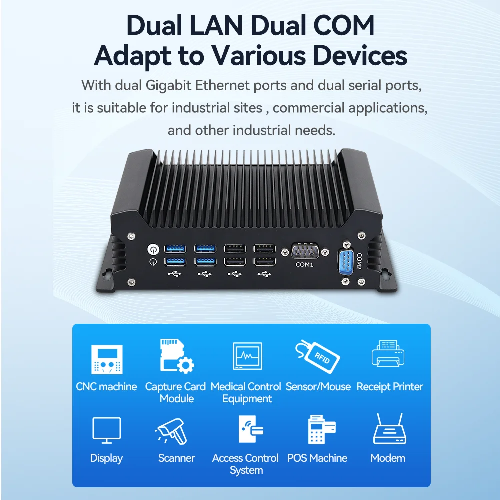 XCY-X58 Fanless IPC I5-1335U I7-10710U Mini PC 2x DB9 RS232 2x Ethernet 8xUSB WiFi 4G Modem Support Win10/11 Linux DC12-19V