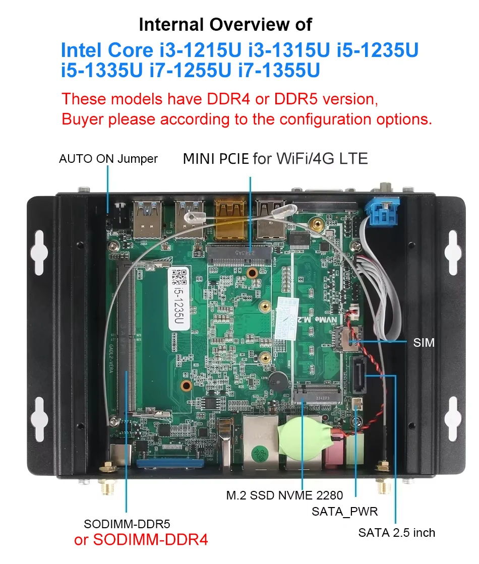 XCY-X58 Fanless IPC I5-1335U I7-10710U Mini PC 2x DB9 RS232 2x Ethernet 8xUSB WiFi 4G Modem Support Win10/11 Linux DC12-19V