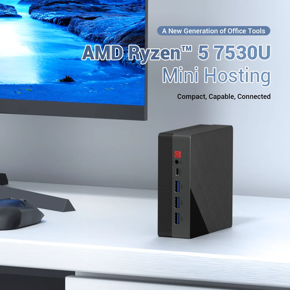 Texhoo MINI PC AMD Ryzen 5 7530U Windows 11 Pro 8G DDR4 2666MHz 256G NVME SSD Desktop Mini Computers WIFI6 BT5.2 Dual 4k Display