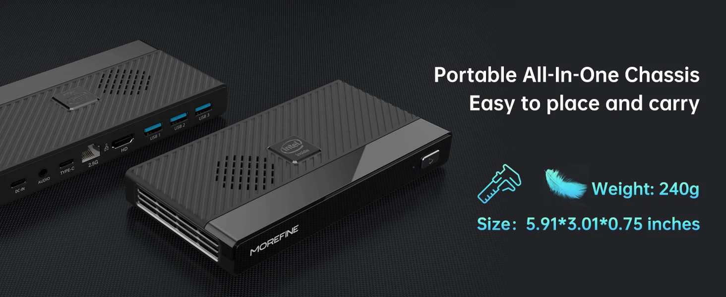 MOREFINE M6 Mini PC 12th Gen Intel N150 Windows 11 LPDDR5 2933MHz NVMe SSD Pocket Computer PC HDMI2.0 4K@60Hz WiFi 6 BT5.2