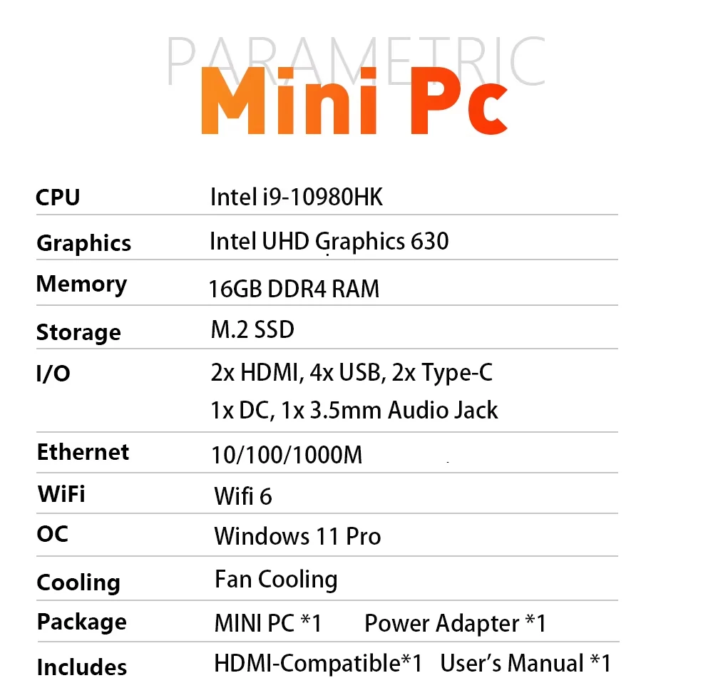 Brand New Intel Core I9-10980HK 16GB RAM 1/2TB SSD FHD Bluetooth 5.2 WiFi6 1000M Ethernet Windows 11 Gaming Office Mini PC
