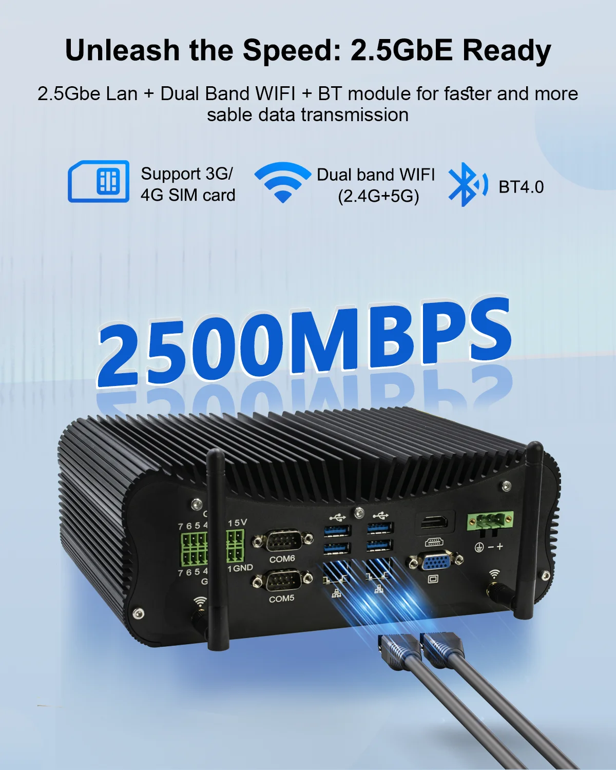 Core I7-1360P I7-1165G7 Fanless Industrial Mini PC 2.5G LAN COM RS485 GPIO SIM Wide Voltage Tiny Silent Rugged Computer HDMI VGA