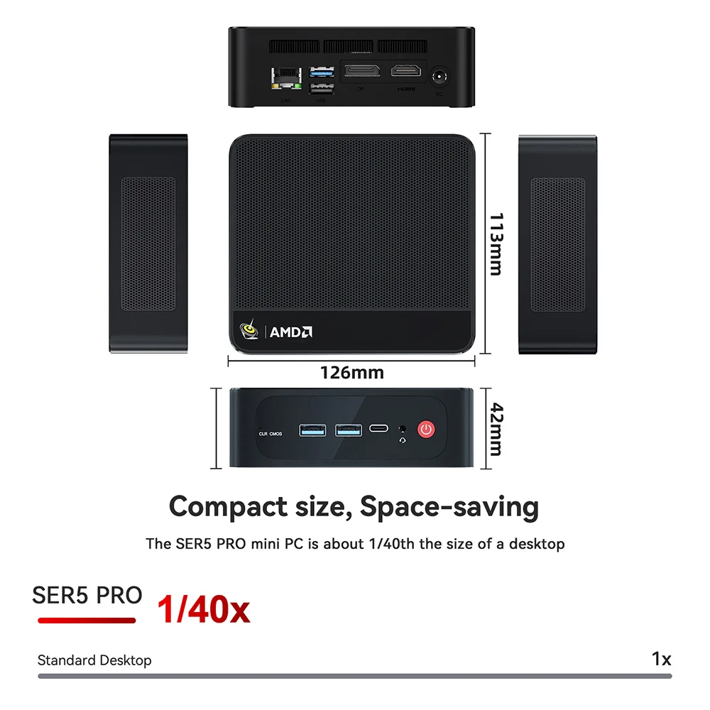 Beelink SER5 Pro AMD Ryzen7 5800H/5850U/ Ryzen5 5625U Mini PC 16GB RAM 500GB NVME SSD Windows 11 4K HD Desktop Gaming Computer