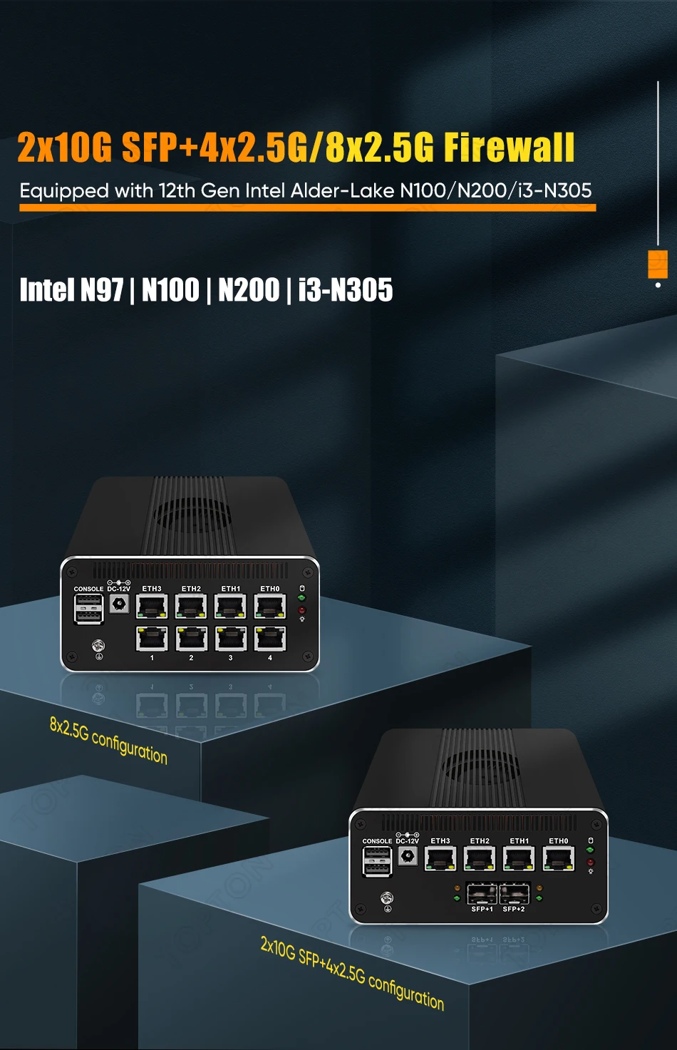 Topton Twin Lake Intel N150 2x 10G SFP+ Solid Firewall Mini PC 4x/8x 2.5G LANs Computer DDR5 NVMe Proxmox Network Homelab Server