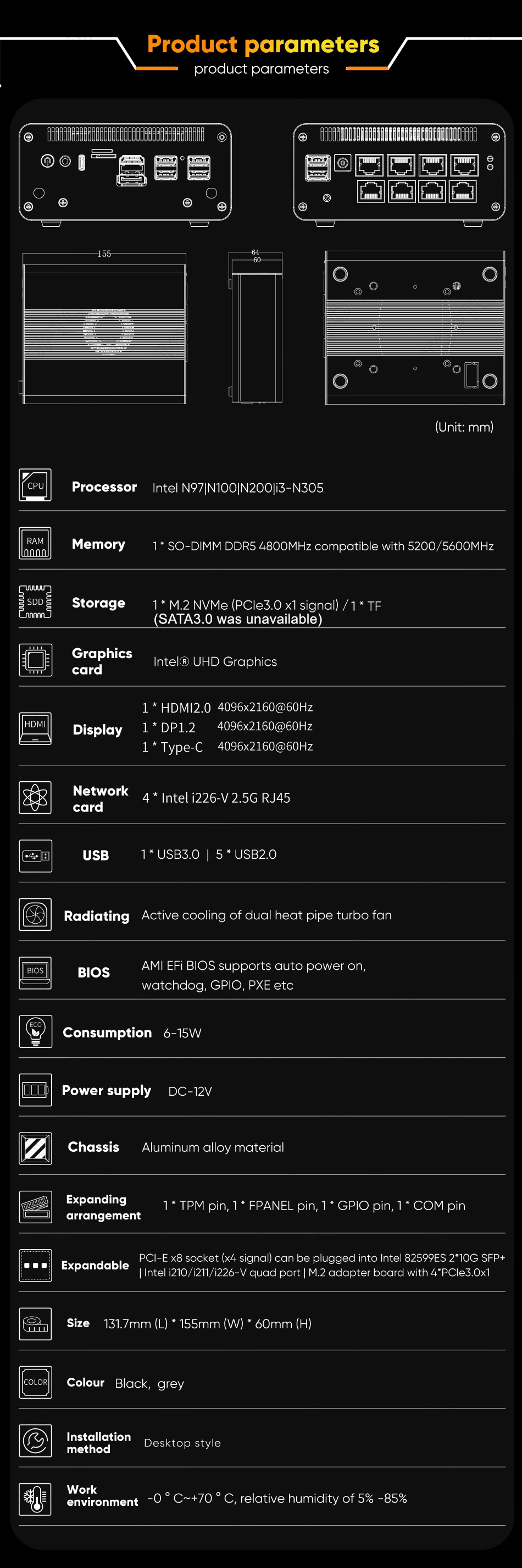 Topton Twin Lake Intel N150 2x 10G SFP+ Solid Firewall Mini PC 4x/8x 2.5G LANs Computer DDR5 NVMe Proxmox Network Homelab Server