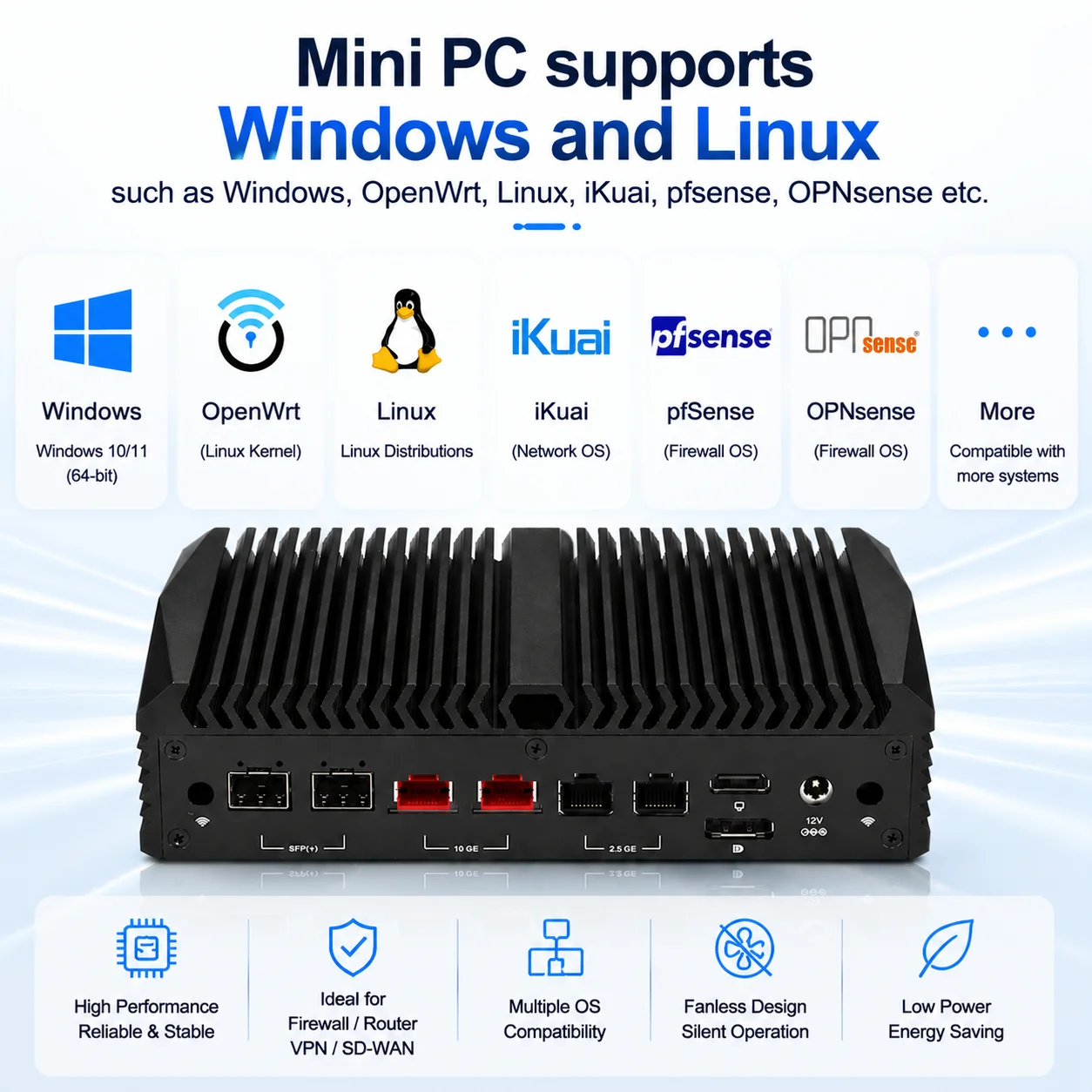 QOTOM Q10900U6 10GbE Firewall Mini PC N305 N150 2X X540 10G LAN 2X 2.5G LAN 2 X 10G SFP+ AES-NI VPN Server