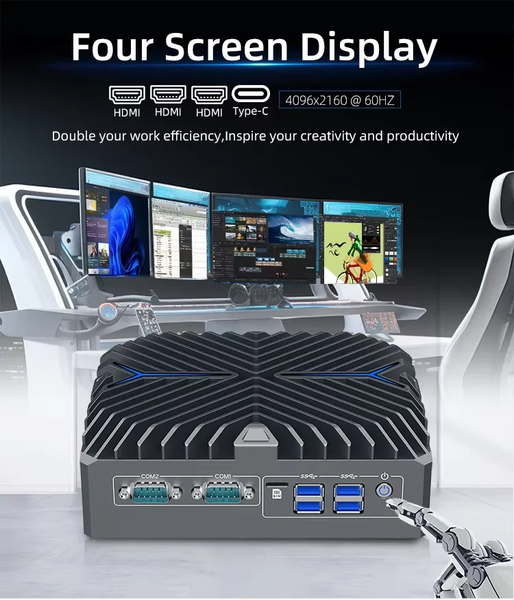 Partaker Industrial PC 14th Gen Ultra 5 125U Ultra 7 155U Win11 Pro 4K 3x HD 3x LAN Type-C Digital Signage Fanless AI Mini PC