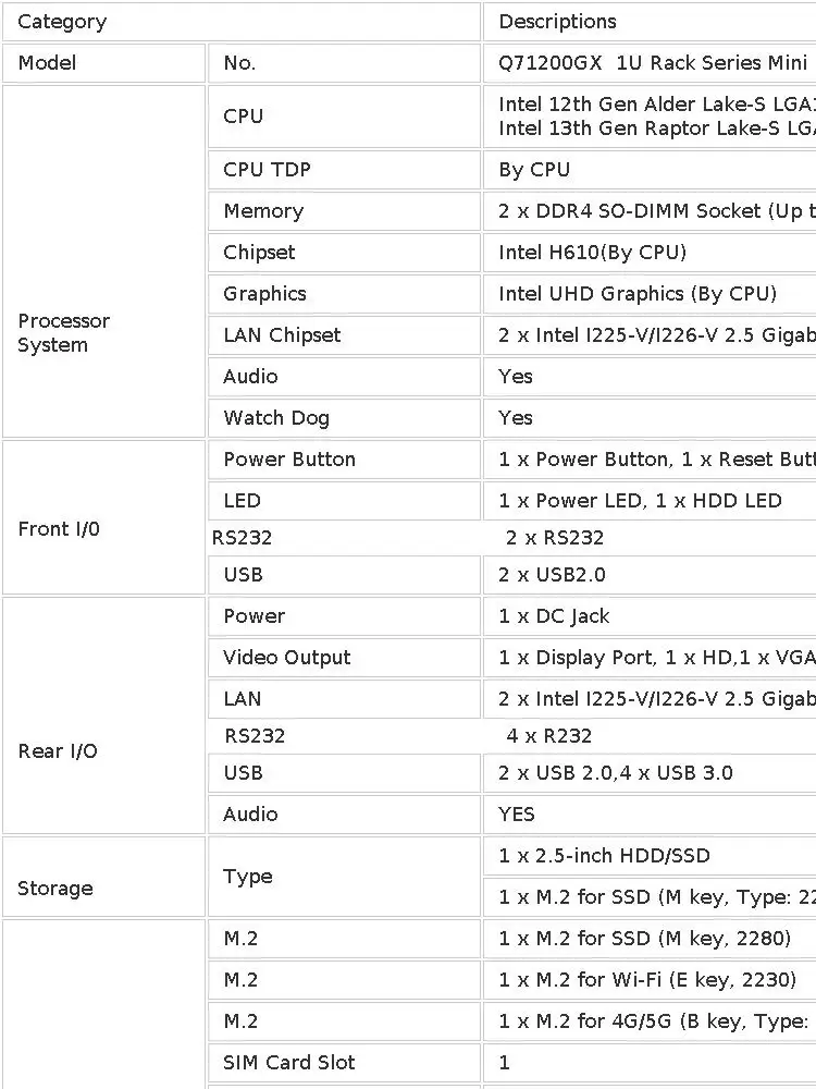 Qotom Q71200X 6 RS232 1U Rackmount Industrial Mini PC 2x 2.5G LAN 8 USB