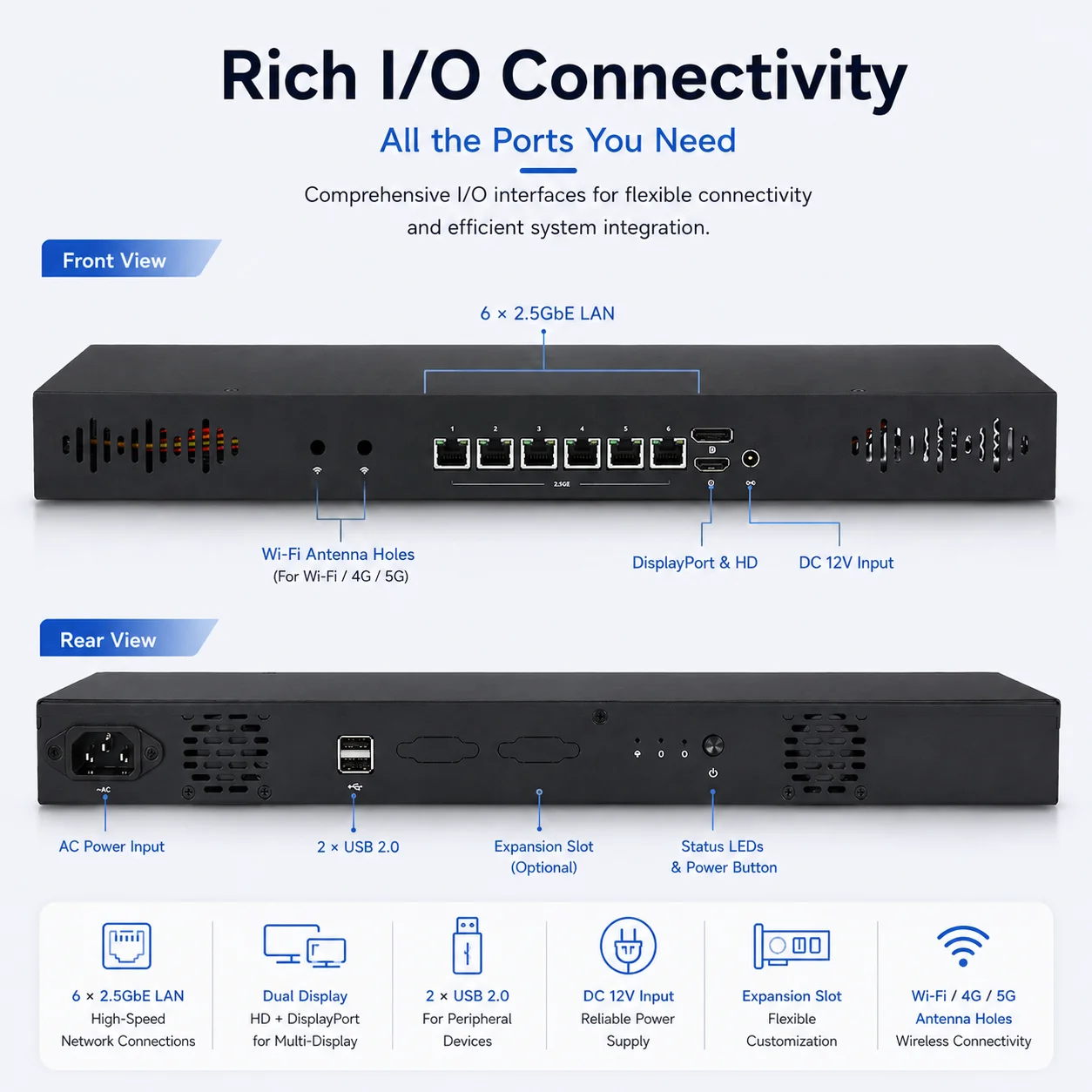 Qotom Q71200G6 Intel 12th 13th Gen 1U Rackmount Industrial Mini PC 6x 2.5G LAN Firewall Network Appliance