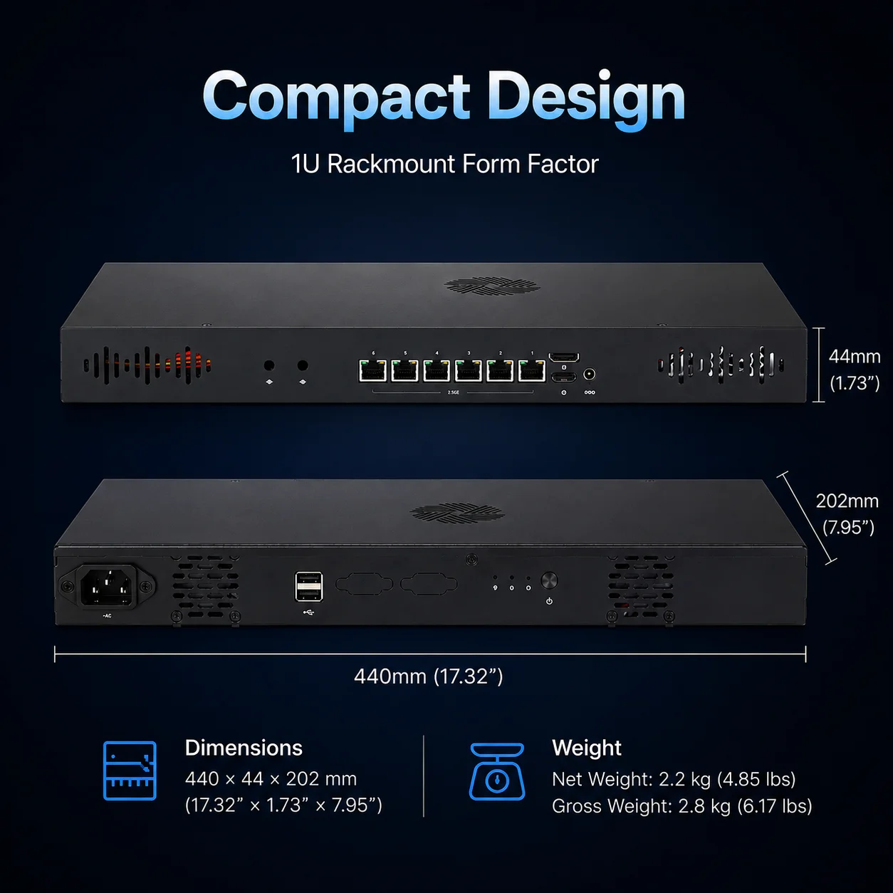 Qotom Q71200G6 Intel 12th 13th Gen 1U Rackmount Industrial Mini PC 6x 2.5G LAN Firewall Network Appliance