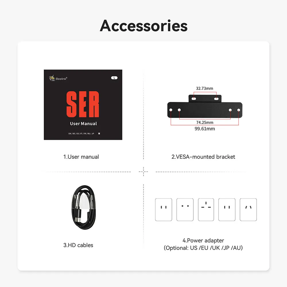 Beelink Mini PC SER 5 SER5 MAX AMD Ryzen R7 7735HS  R5 5500U Desktop Gaming Computer WiFi 6 1000M M.2 2280 NVMe SSD 4K 60Hz