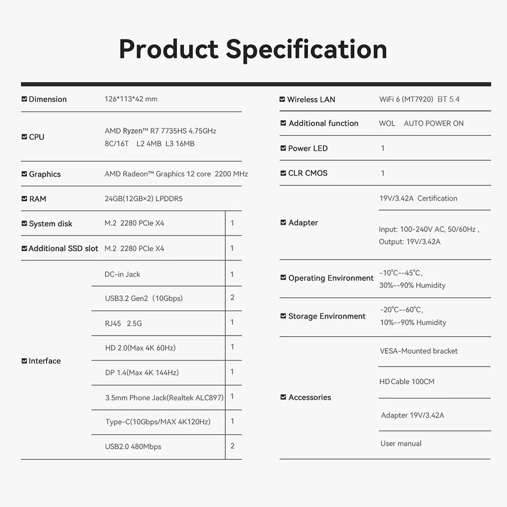 Beelink Mini PC SER 5 SER5 MAX AMD Ryzen R7 7735HS  R5 5500U Desktop Gaming Computer WiFi 6 1000M M.2 2280 NVMe SSD 4K 60Hz