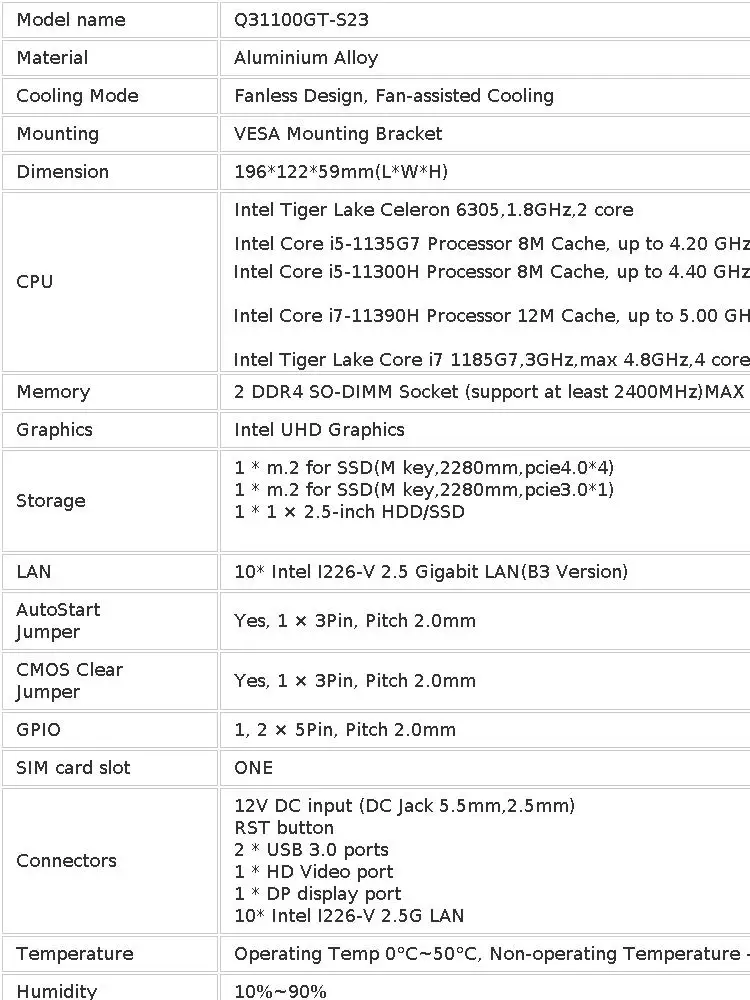 Qotom Q31100GT i7 1185G7 TigerLake ,3GHz,4 core Desktop PC 10x Intel I226-V 2.5G LAN Firewall Mini PC