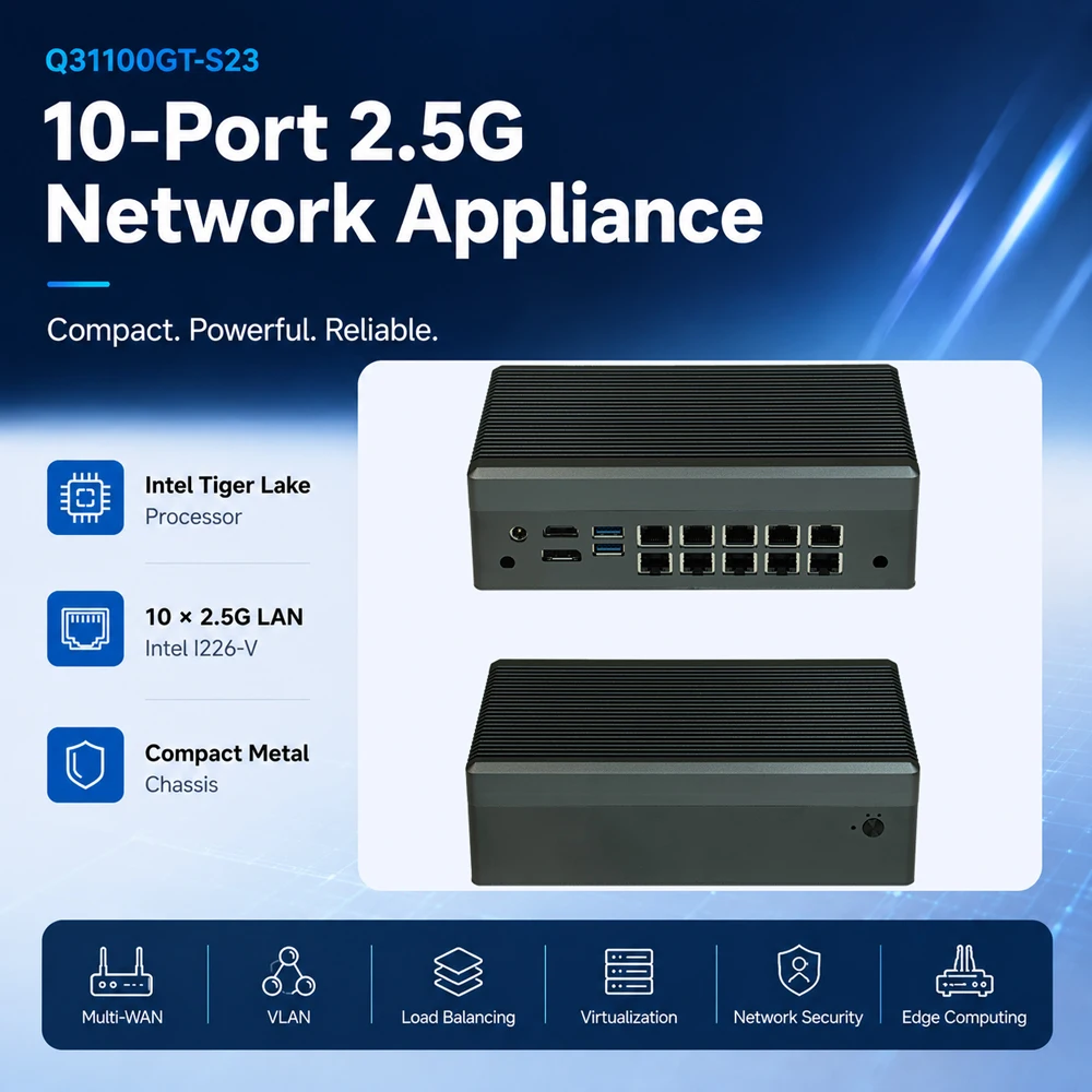 Qotom Q31100GT i7 1185G7 TigerLake ,3GHz,4 core Desktop PC 10x Intel I226-V 2.5G LAN Firewall Mini PC