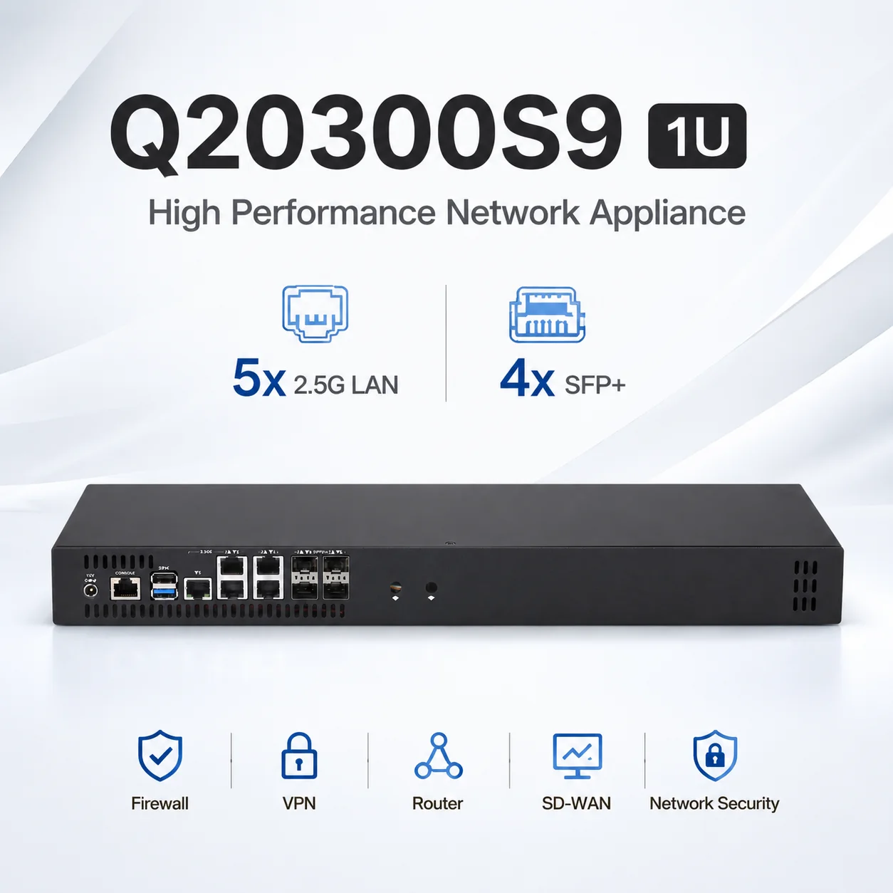 QOTOM Intel Denverton C3758R C3808 C3908 1U Firewall Appliance Router 4x10GbE SFP+ 5x2.5GbE LAN Ubuntu OPNsense VPN Server