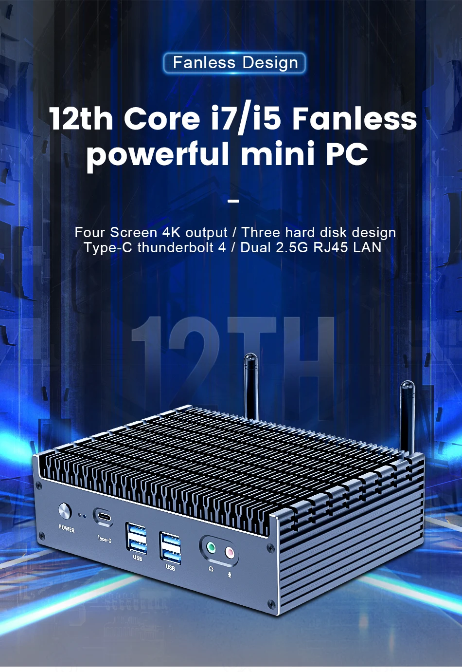 13th Gen Intel i7 1355U i5 1335U Fanless Mini PC 2*2.5G LAN PCIE4.0 DDR4 Tunderbolt 4 eGPU Desktop PC Gamer Mini Computer WiFi6