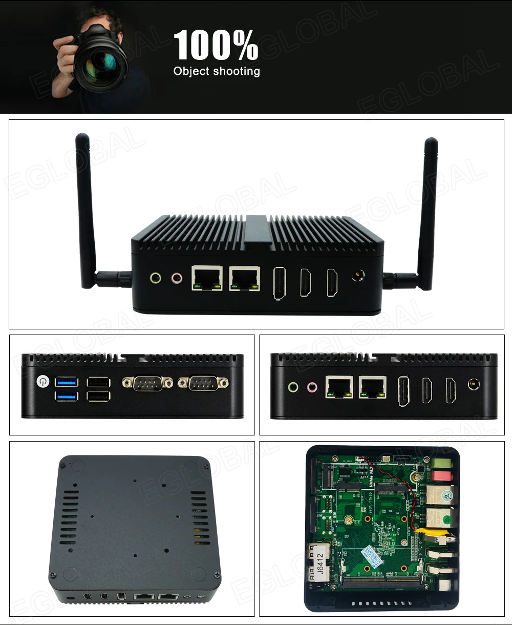 EGLOBAL Intel 12th Elkhart Lake J6412 6413 N95 N100 3HDMI Fanless Mini PC Dual LAN 2x RS232 Windows11 Linux Industrial Computer