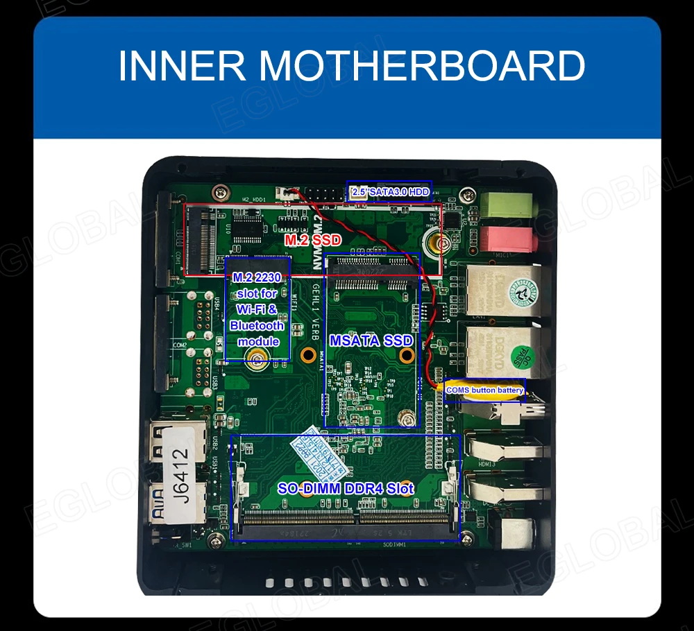 EGLOBAL Intel 12th Elkhart Lake J6412 6413 N95 N100 3HDMI Fanless Mini PC Dual LAN 2x RS232 Windows11 Linux Industrial Computer
