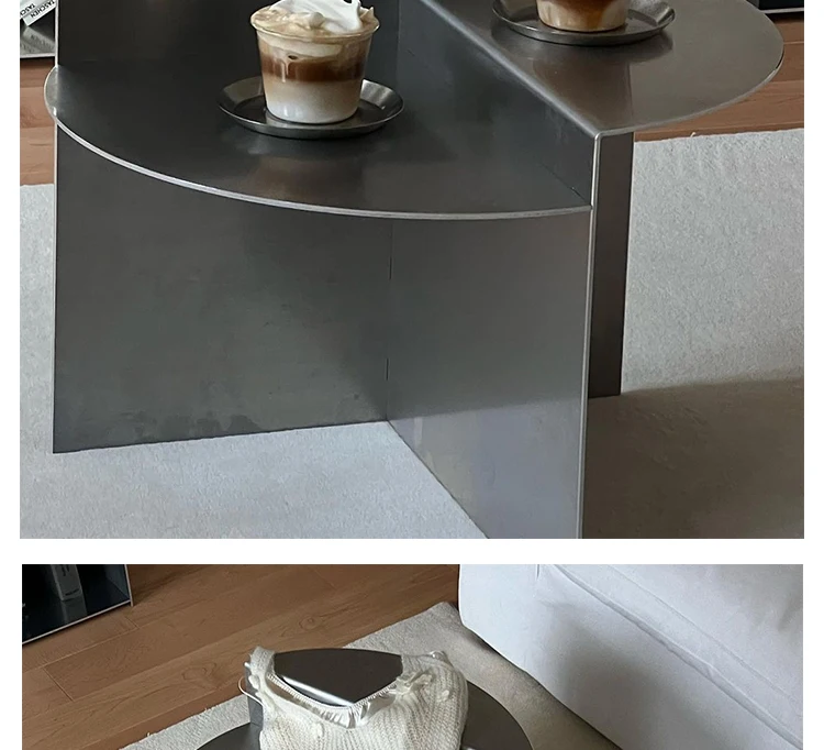 MOMO Stainless Steel Coffee Table Wabi-sabi Style Round Metal Coffee Table Korean Netflix Designer Models Side Table