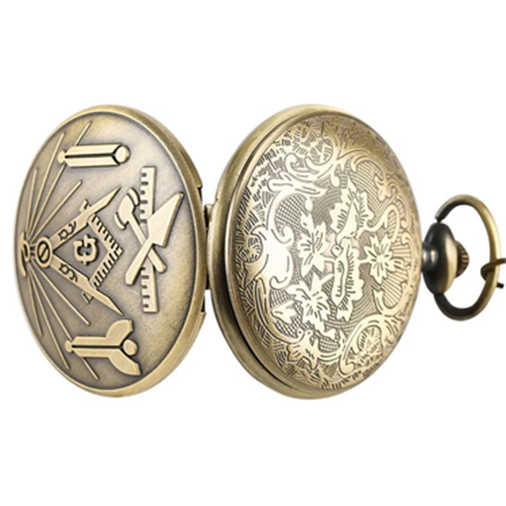 Bronze Masonic Vintage Necklace Pendant Quartz Clamshell Arabic Digital Pocket Watch The Best Gift