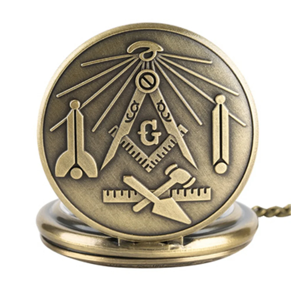 Bronze Masonic Vintage Necklace Pendant Quartz Clamshell Arabic Digital Pocket Watch The Best Gift