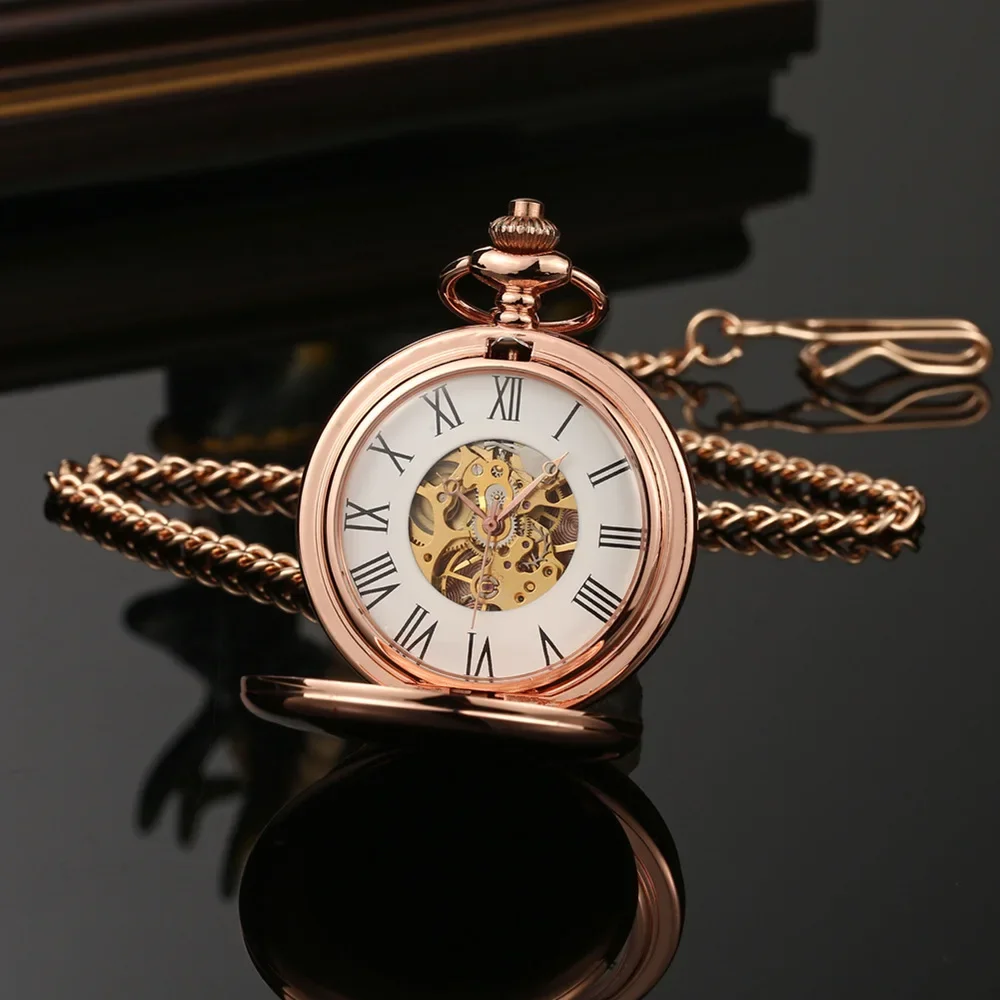New Hand Wind Mechanical Men Pocket Watch Skeleton Dial Steampunk Necklace Pendant Vintage Dress Fob Watches for Weeding Gift