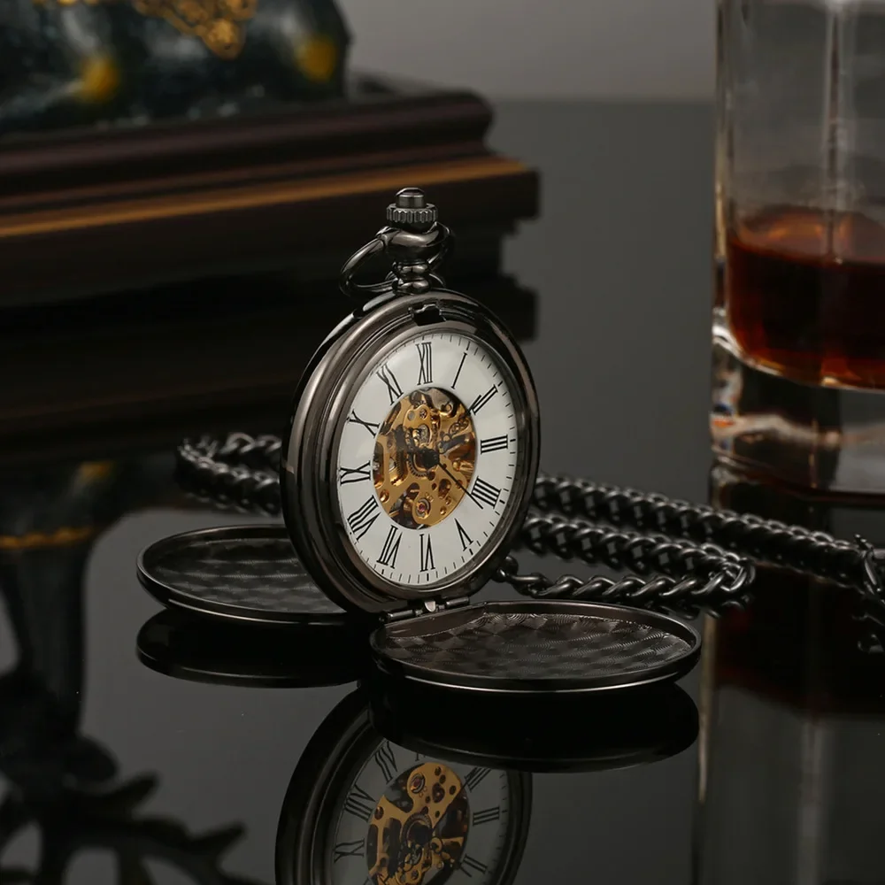 New Hand Wind Mechanical Men Pocket Watch Skeleton Dial Steampunk Necklace Pendant Vintage Dress Fob Watches for Weeding Gift