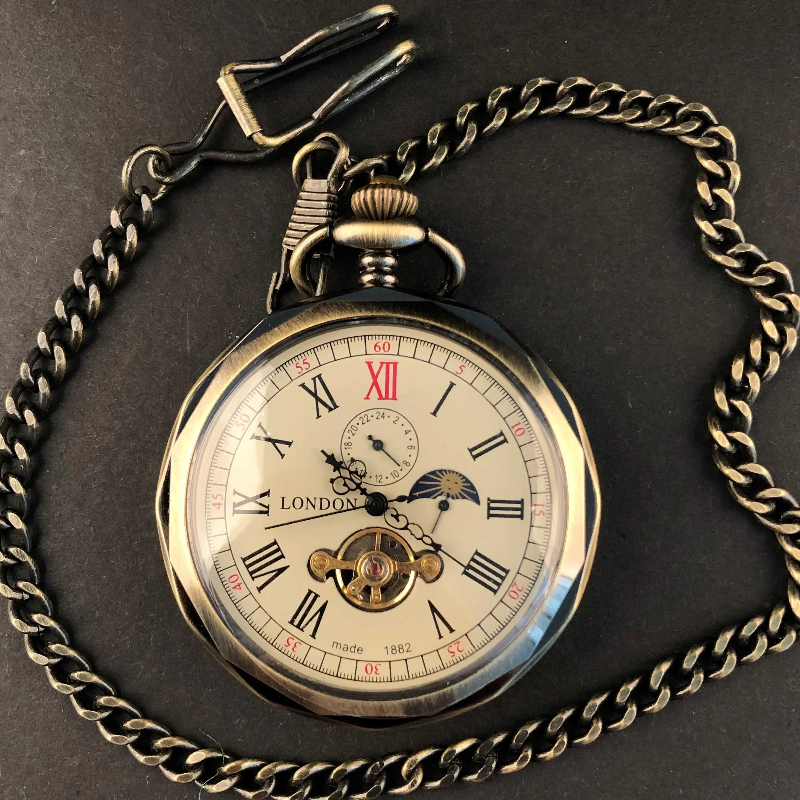 Luxury Vintage Mechanical Pocket Watch Multifunctional Moon Hand Wind Unisex Casual Chain Fob Watches