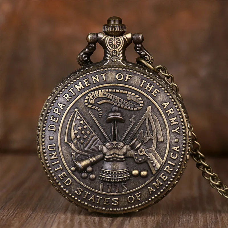 pocket watch on chain Fashion Army Quartz Pocket Watch Retro Steampunk Necklace Pendant Chain Watch карманные часы