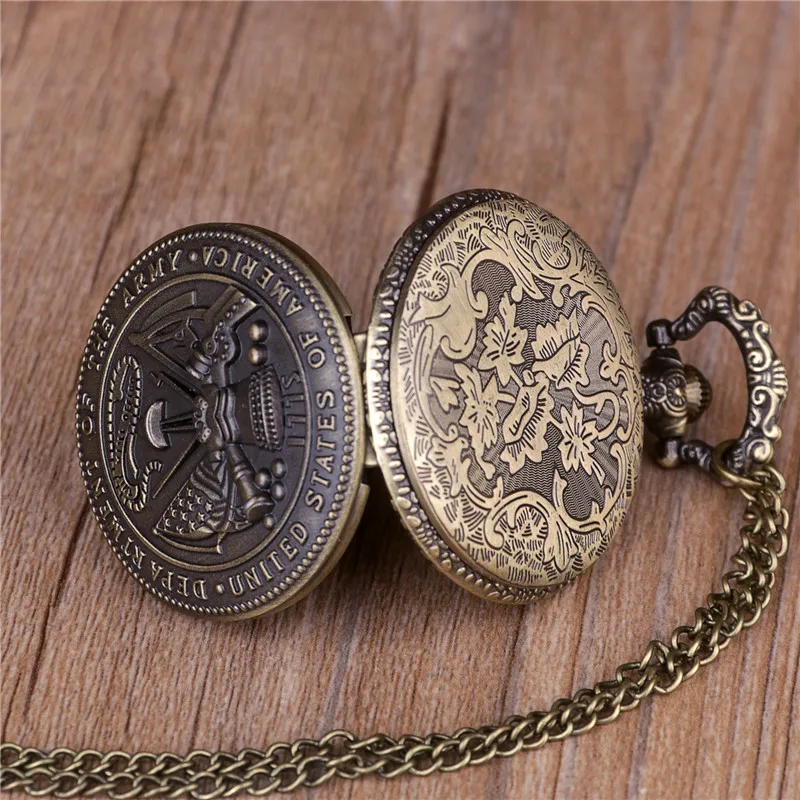 pocket watch on chain Fashion Army Quartz Pocket Watch Retro Steampunk Necklace Pendant Chain Watch карманные часы
