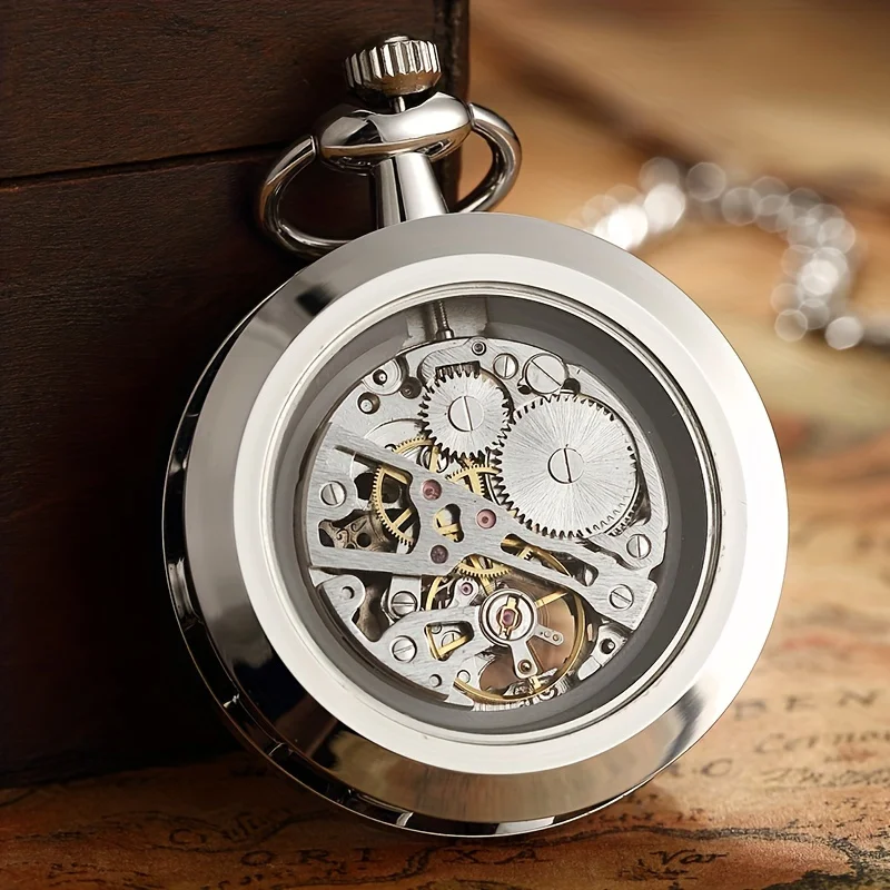 Luxury Retro Hollowed Out Mechanical Pocket Watch with Luminous Waterproof Semi-Automatic Alloy Waist Chain Suitable for Daily