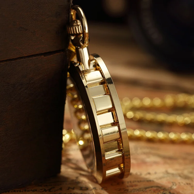 Luxury Retro Hollowed Out Mechanical Pocket Watch with Luminous Waterproof Semi-Automatic Alloy Waist Chain Suitable for Daily