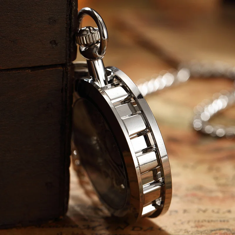 Luxury Retro Hollowed Out Mechanical Pocket Watch with Luminous Waterproof Semi-Automatic Alloy Waist Chain Suitable for Daily