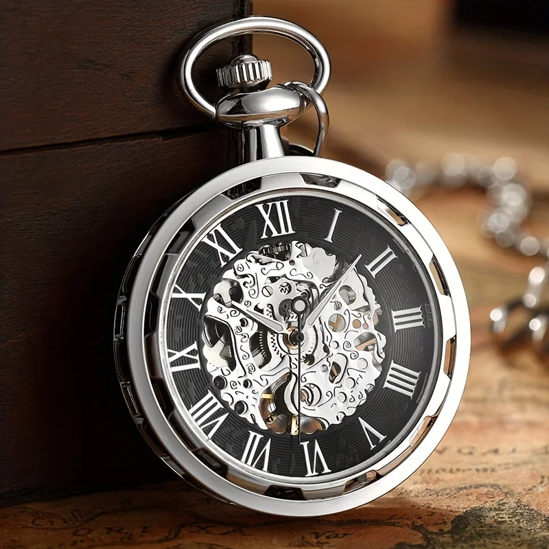 Luxury Retro Hollowed Out Mechanical Pocket Watch with Luminous Waterproof Semi-Automatic Alloy Waist Chain Suitable for Daily
