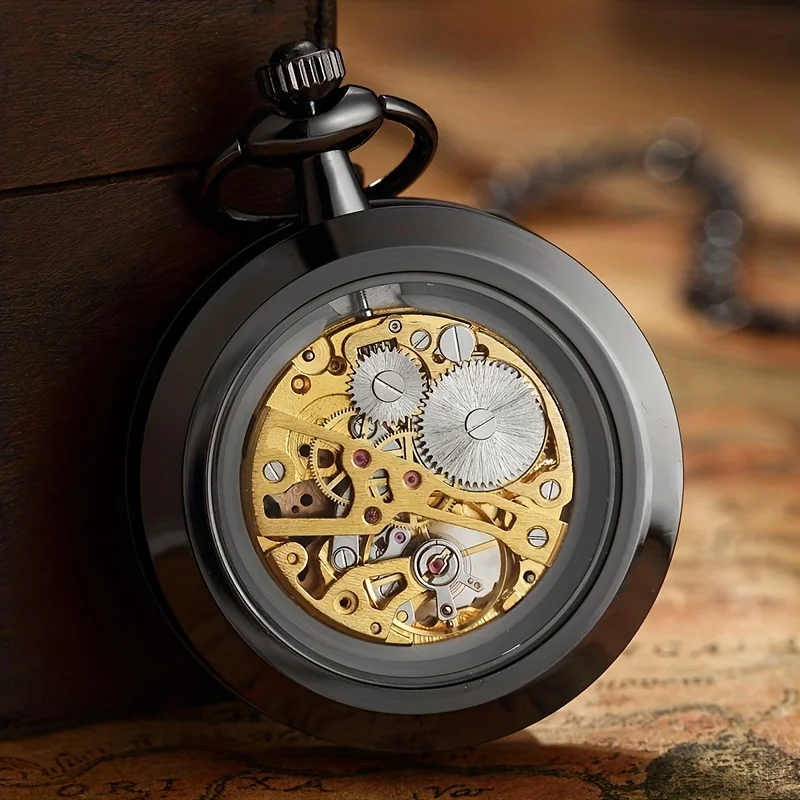 Luxury Retro Hollowed Out Mechanical Pocket Watch with Luminous Waterproof Semi-Automatic Alloy Waist Chain Suitable for Daily