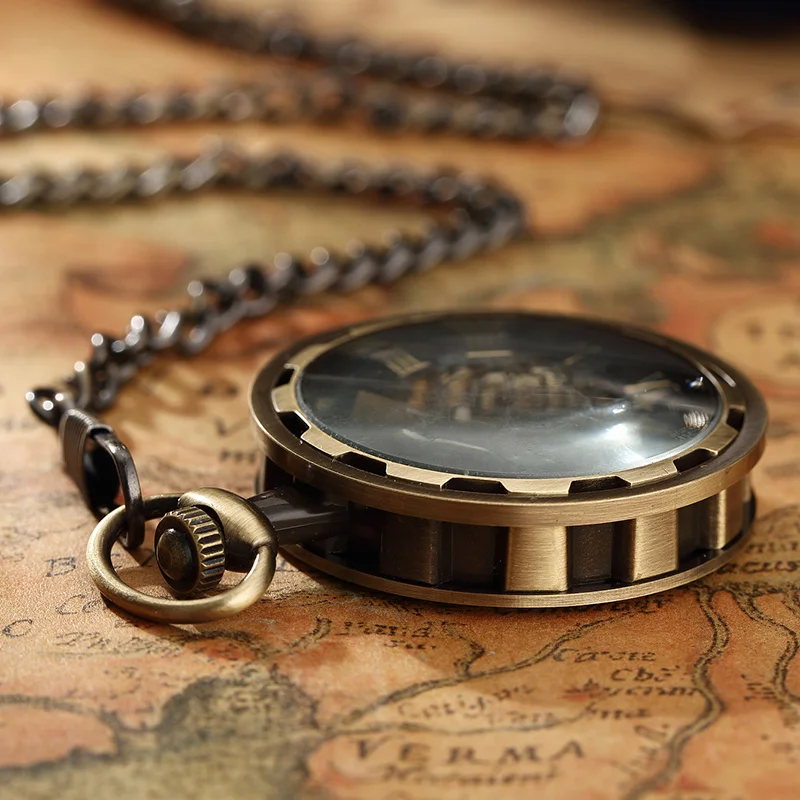 Luxury Retro Hollowed Out Mechanical Pocket Watch with Luminous Waterproof Semi-Automatic Alloy Waist Chain Suitable for Daily