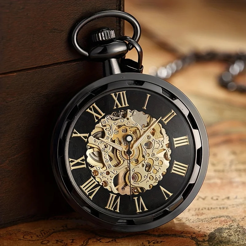 Luxury Retro Hollowed Out Mechanical Pocket Watch with Luminous Waterproof Semi-Automatic Alloy Waist Chain Suitable for Daily