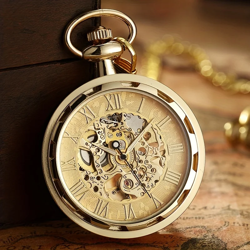 Luxury Retro Hollowed Out Mechanical Pocket Watch with Luminous Waterproof Semi-Automatic Alloy Waist Chain Suitable for Daily