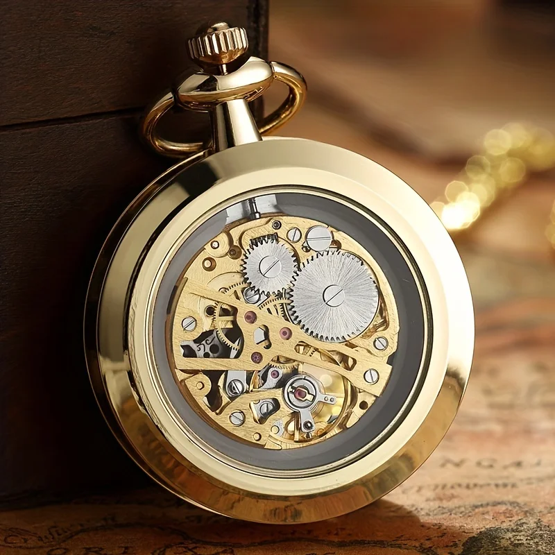 Luxury Retro Hollowed Out Mechanical Pocket Watch with Luminous Waterproof Semi-Automatic Alloy Waist Chain Suitable for Daily
