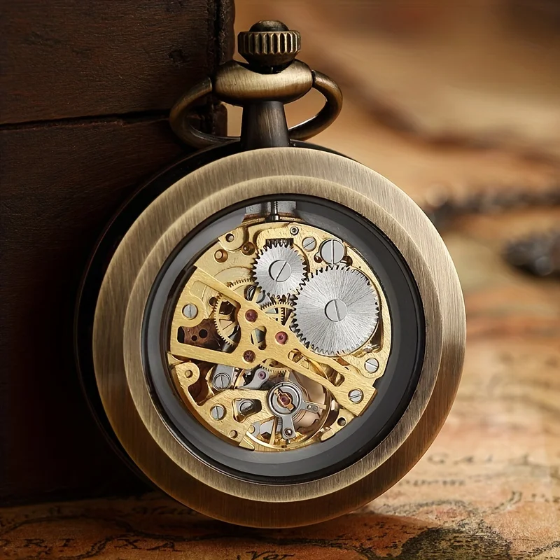 Luxury Retro Hollowed Out Mechanical Pocket Watch with Luminous Waterproof Semi-Automatic Alloy Waist Chain Suitable for Daily