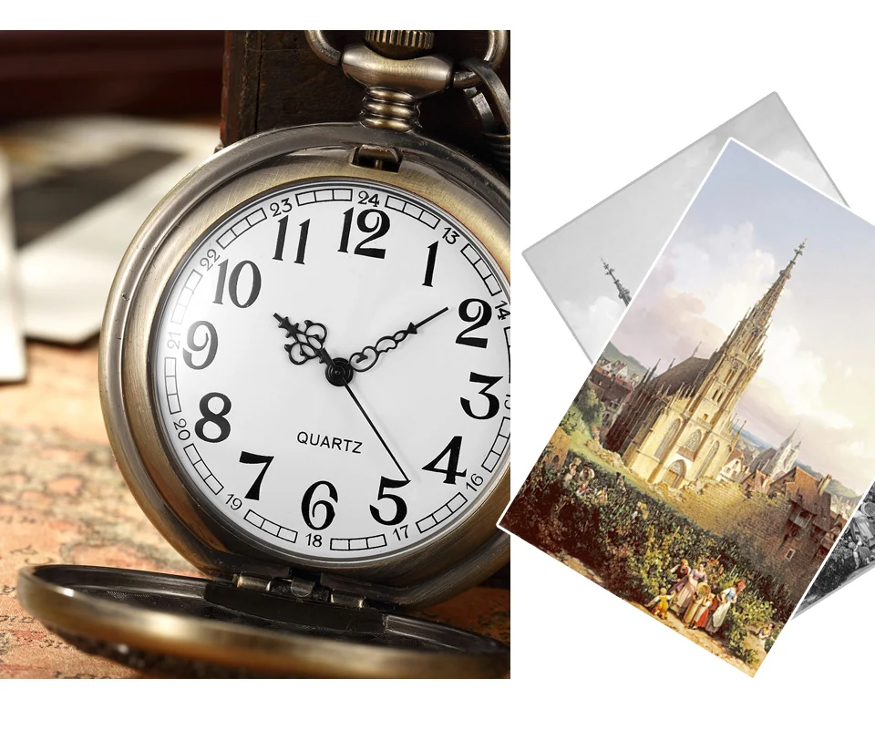 Solid Wood Mechanical Pocket Watch FOB Chain Locket Dial Hollow Steampunk Skeleton Men Women Mens Male Clock Watches Box Package