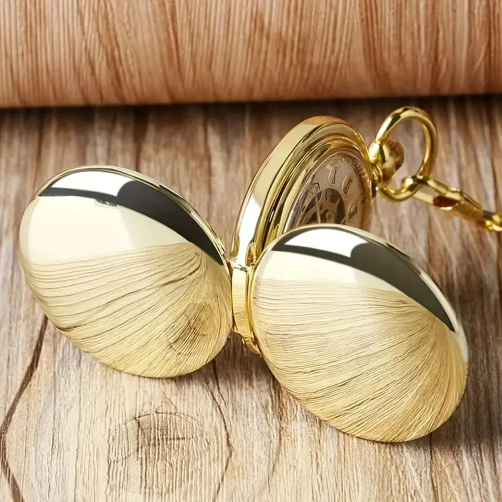Classic double face hand winding mechanical pocket watch smooth surface hollowed Roman numeral men women mechanical pocket watch