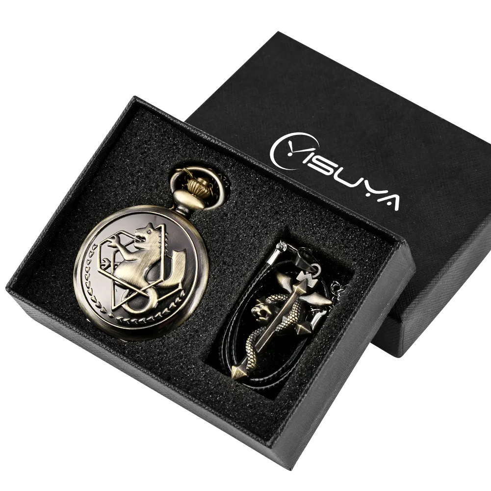 Retro Tone Fullmetal Alchemist High Grade Gifts Sets Pocket Watch Cosplay Edward Elric Anime Design Japan Anime Necklace Clock