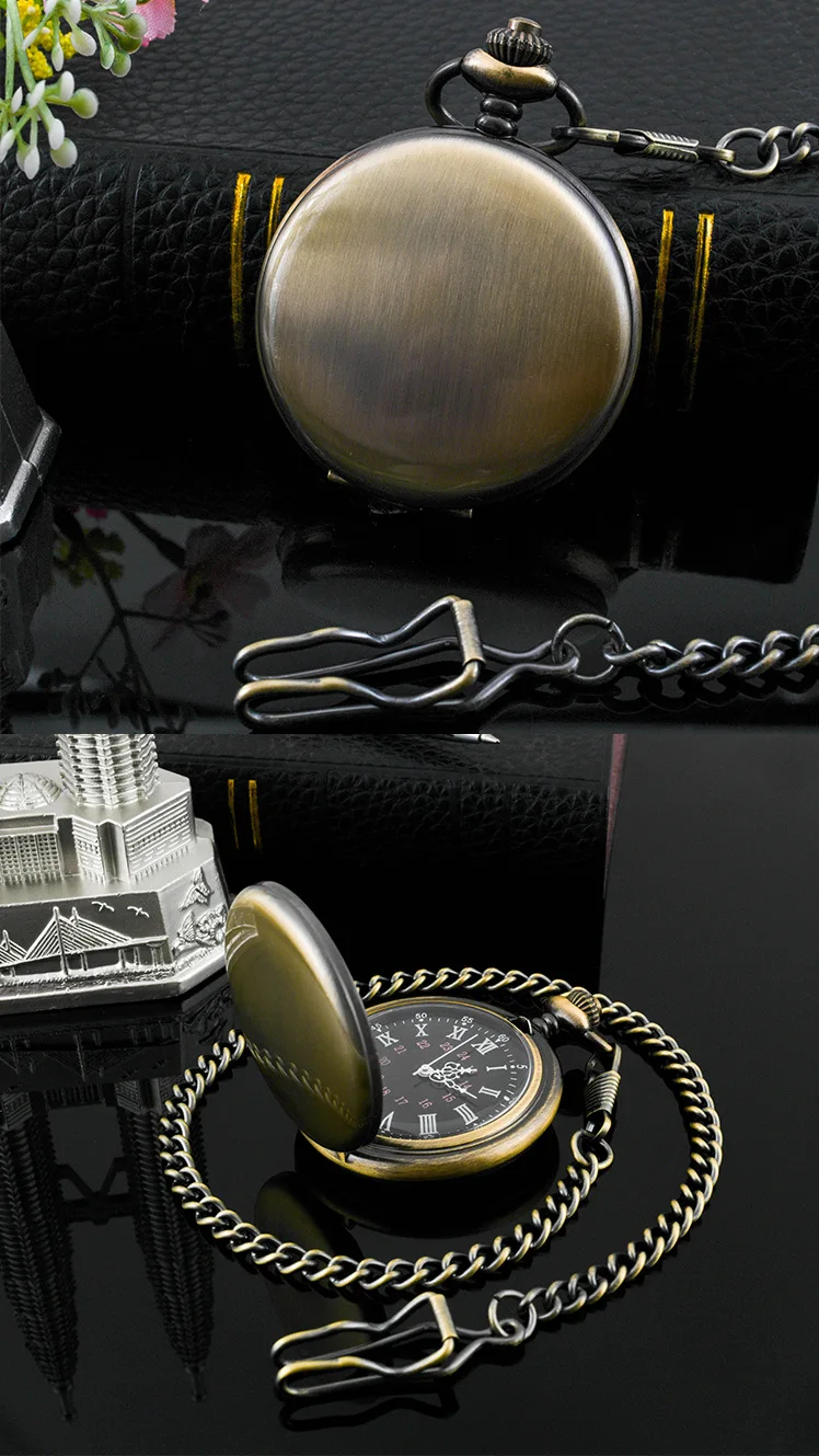 Fashion 37CM Fob Chain Smooth Steel Quartz Pocket Watch Vintage Roman Nmber Dial Pendant Fob Watch Gifts Clock