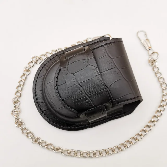 Stylish Gentlemen’s Brown-backed Retro Timeless Pocket Watch Case, Premium Mechanical Organizer Holder with Coin Pouch & Chain