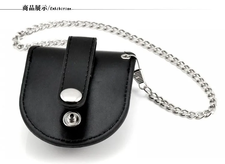 Stylish Gentlemen’s Brown-backed Retro Timeless Pocket Watch Case, Premium Mechanical Organizer Holder with Coin Pouch & Chain