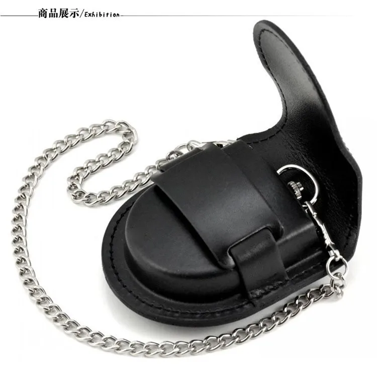 Stylish Gentlemen’s Brown-backed Retro Timeless Pocket Watch Case, Premium Mechanical Organizer Holder with Coin Pouch & Chain