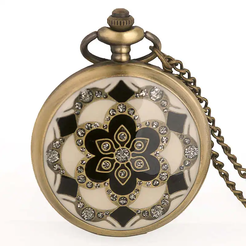 Antique Big Dial Men Women Quartz Pocket Watch Vintage Bronze Pendant Necklace Clock Gifts Fob Watch