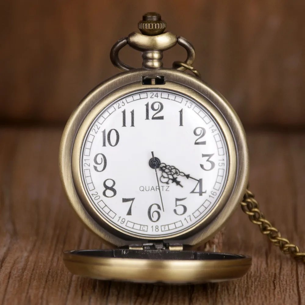Antique Big Dial Men Women Quartz Pocket Watch Vintage Bronze Pendant Necklace Clock Gifts Fob Watch
